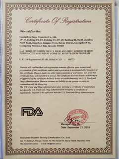 FDA certificate of Bause Cosmetics